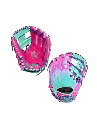Raw photo of bright pink and blue baseball gloves | Image Solutions