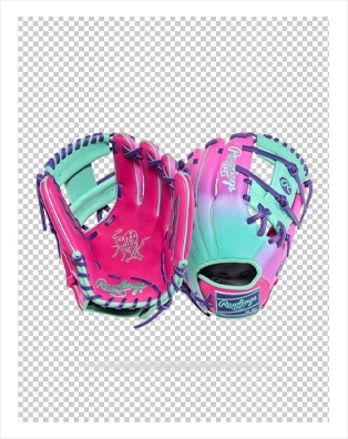 Retouched and edited photo of bright pink and blue baseball gloves | Image Solutions