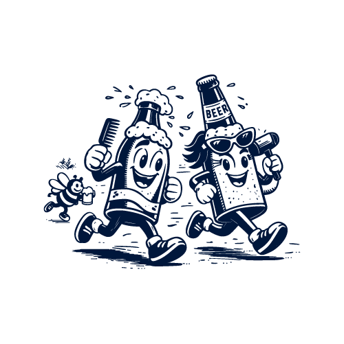 Detailed line art of cartoon beer bottles running | Vectorization
