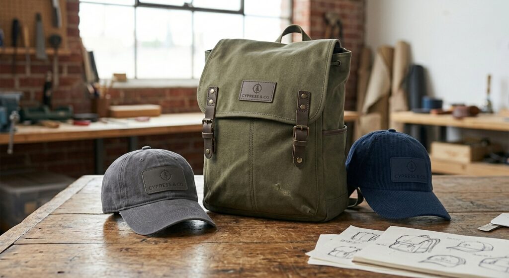 Custom branded apparel and accessories illustrating current custom merch trends.