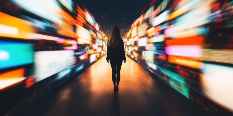 Visual metaphor for automated prospecting navigating through high-speed streams of digital business data.